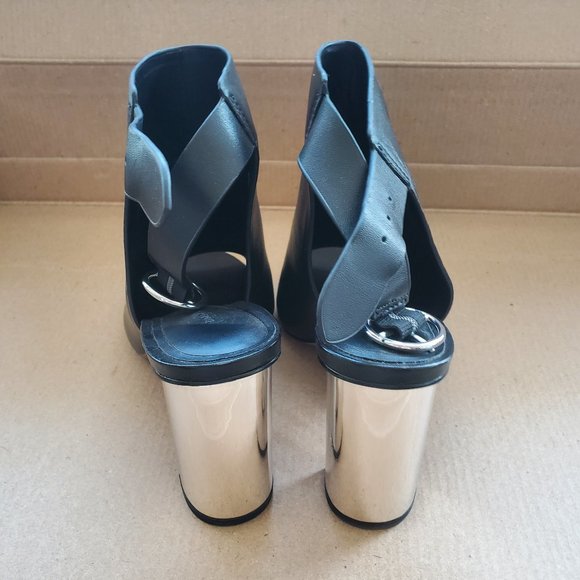 Black leather open toe booties sz 7 - Picture 4 of 7